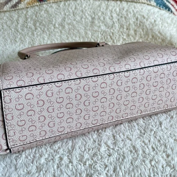 GUESS Blush Pink Allover Logo Monogram Satchel Hand Bag Purse - Picture 4 of 13